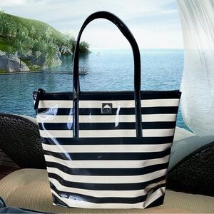 Kate Spade Striped Large Patent Coated Tote Handbag Black